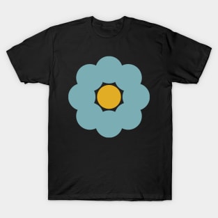 Blue, Mustard and Grey Minimalist Flower Design T-Shirt